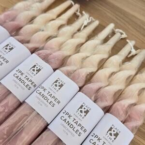 4 candles Place & Time/ Spring Candle tapers / cream & light purple twist /10"